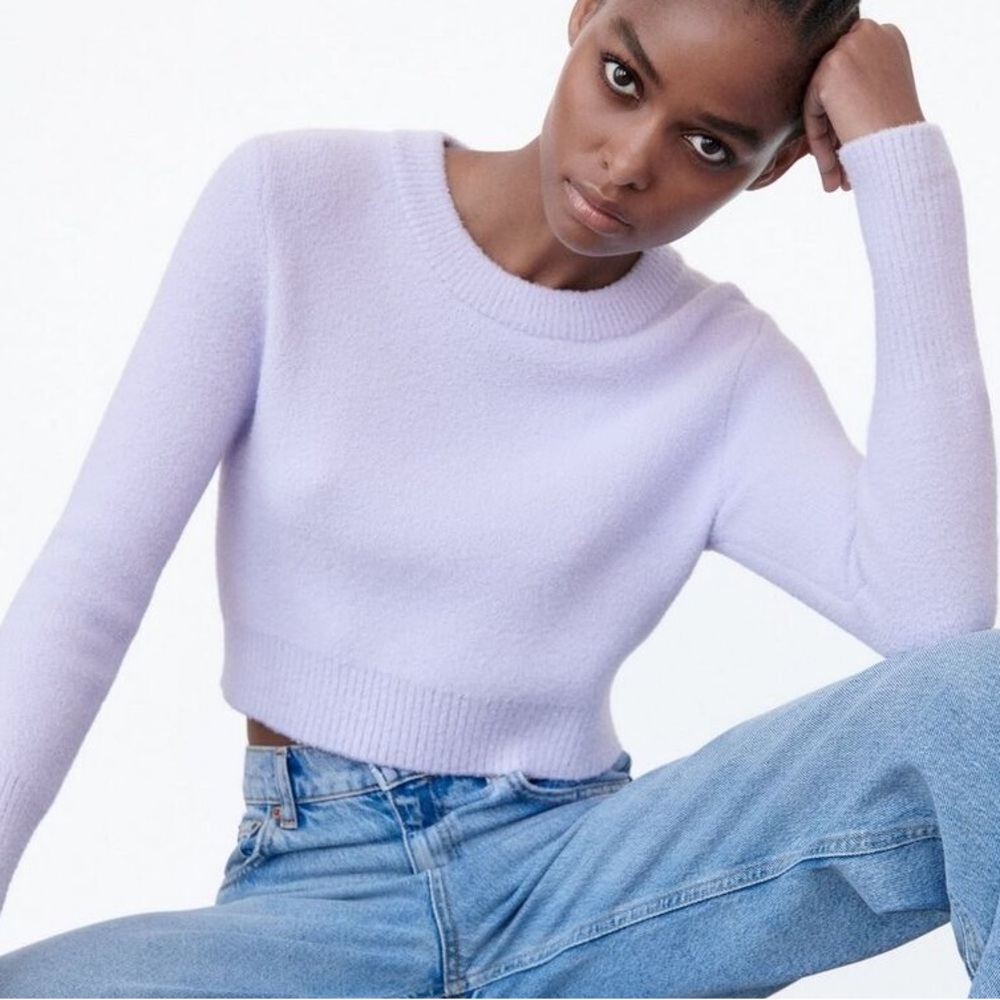 Zara Light Purple Super Soft Cropped Crewneck Sweater Gorgeous So Comfy Cozy